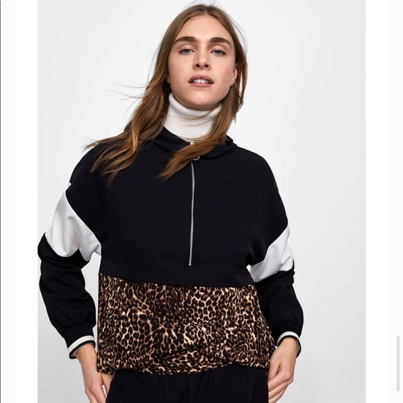 Zara colorblock leopard print hoodie - Picture 2 of 3